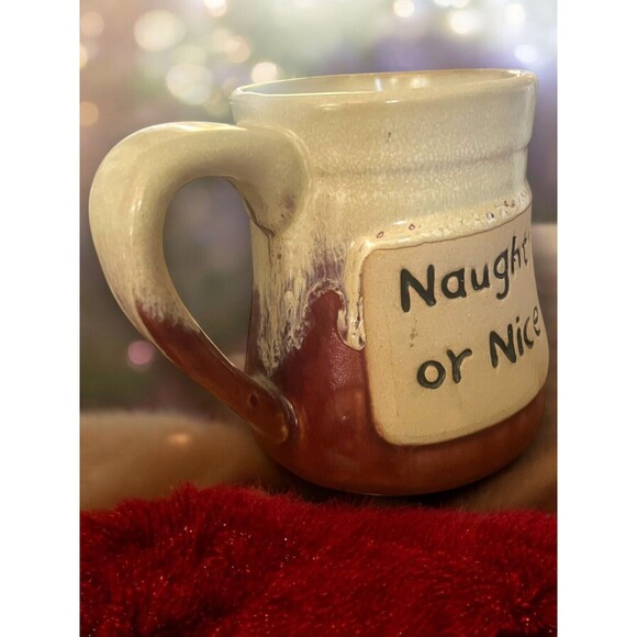 Naughty or Nice Christmas Funny Cute N-D Pottery Stoneware Coffee Mug Oversize - Picture 2 of 6